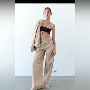 Zara- ZW midrise baggy pants. Size 8 Ecru